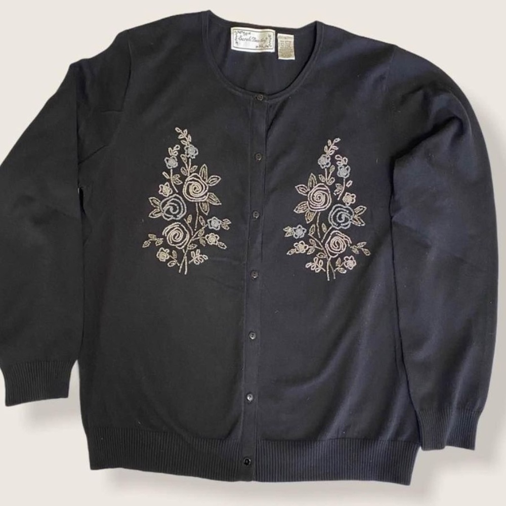 Dark Navy Blue Sarah Bentley Beaded Cardigan Sweater Size L